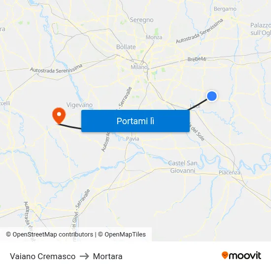 Vaiano Cremasco to Mortara map