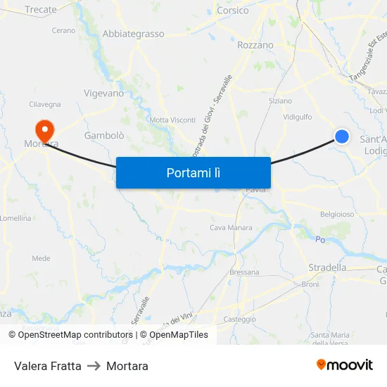 Valera Fratta to Mortara map
