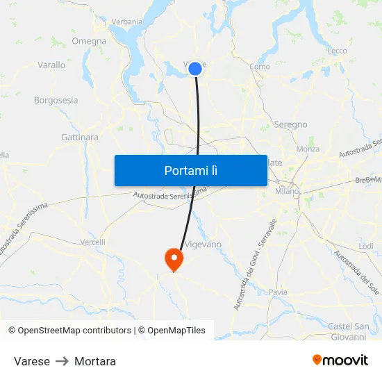 Varese to Mortara map