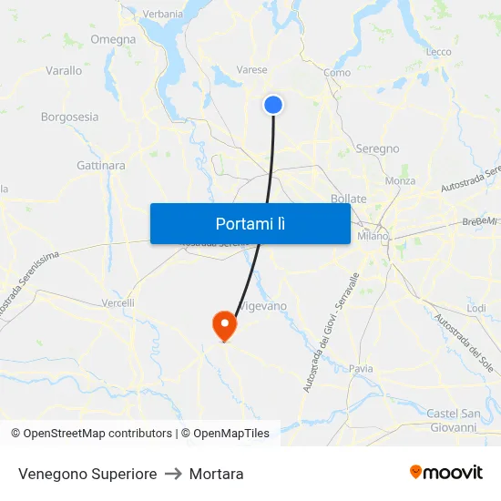 Venegono Superiore to Mortara map