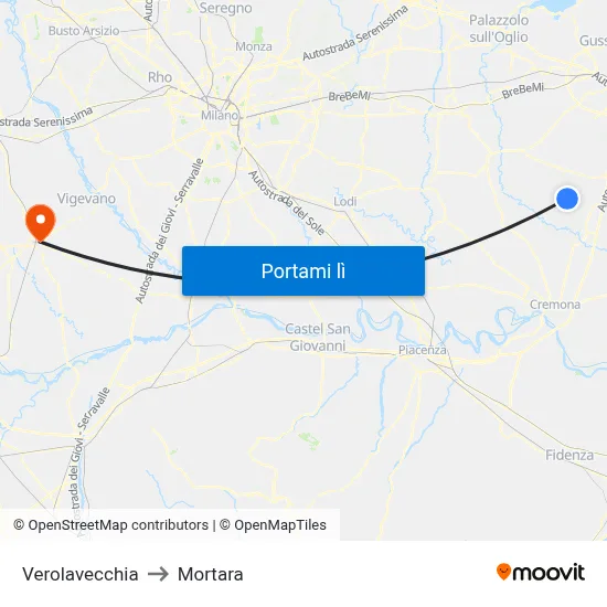 Verolavecchia to Mortara map