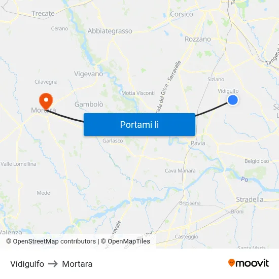 Vidigulfo to Mortara map