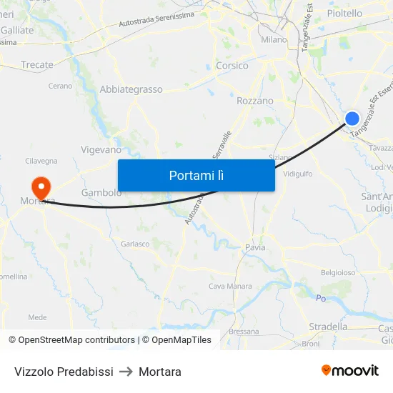 Vizzolo Predabissi to Mortara map