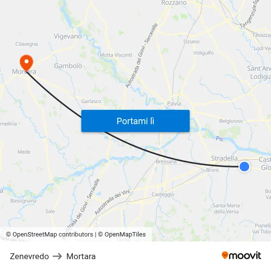 Zenevredo to Mortara map