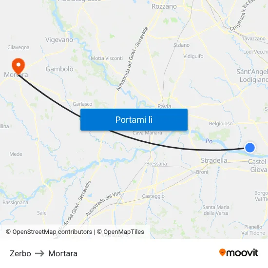 Zerbo to Mortara map