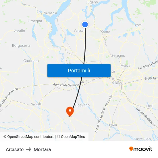 Arcisate to Mortara map