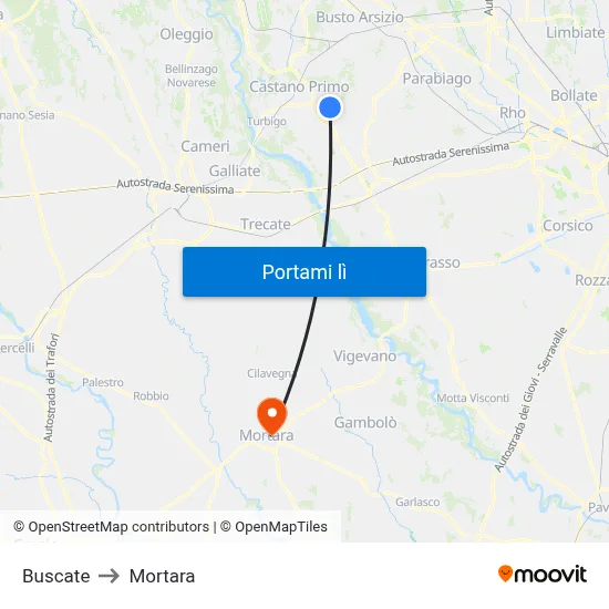 Buscate to Mortara map