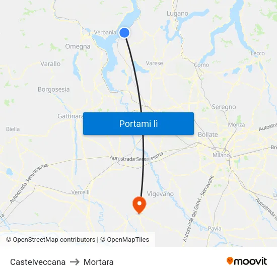 Castelveccana to Mortara map