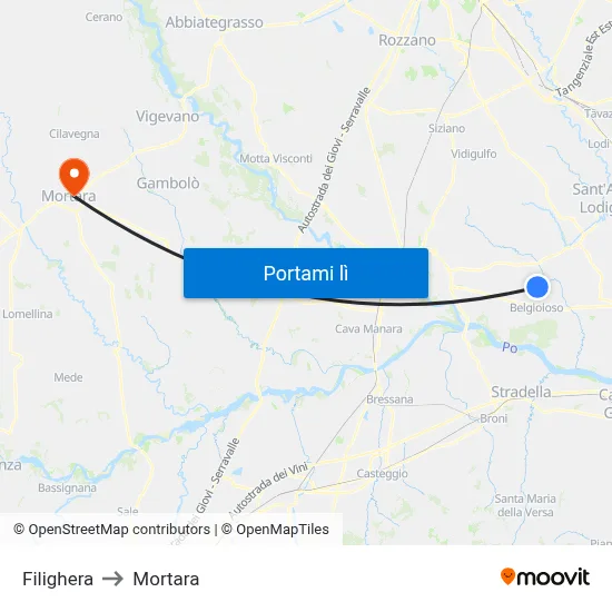 Filighera to Mortara map