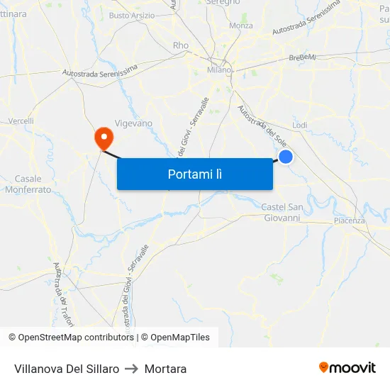 Villanova Del Sillaro to Mortara map