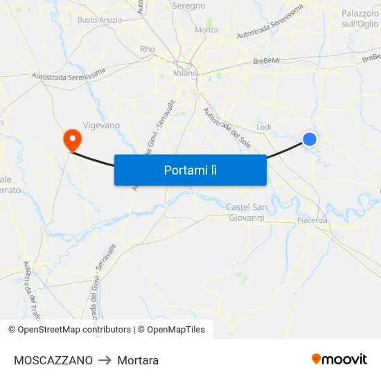 MOSCAZZANO to Mortara map