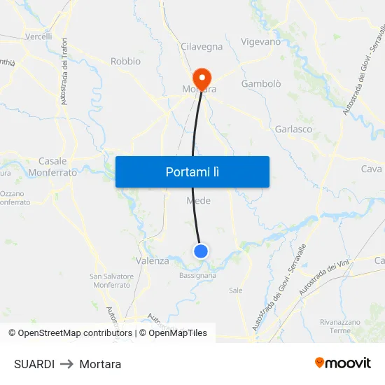 SUARDI to Mortara map