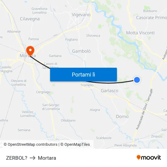 ZERBOL? to Mortara map