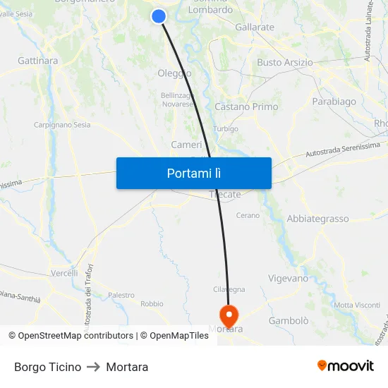 Borgo Ticino to Mortara map