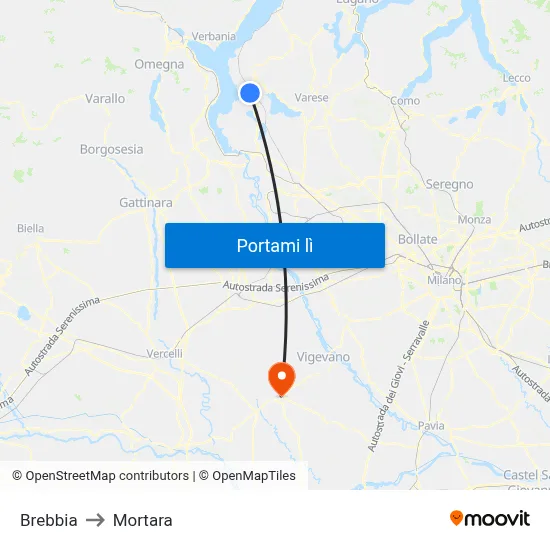 Brebbia to Mortara map