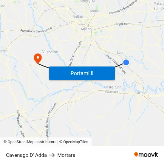 Cavenago D' Adda to Mortara map
