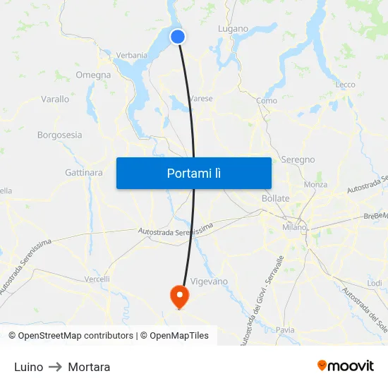 Luino to Mortara map