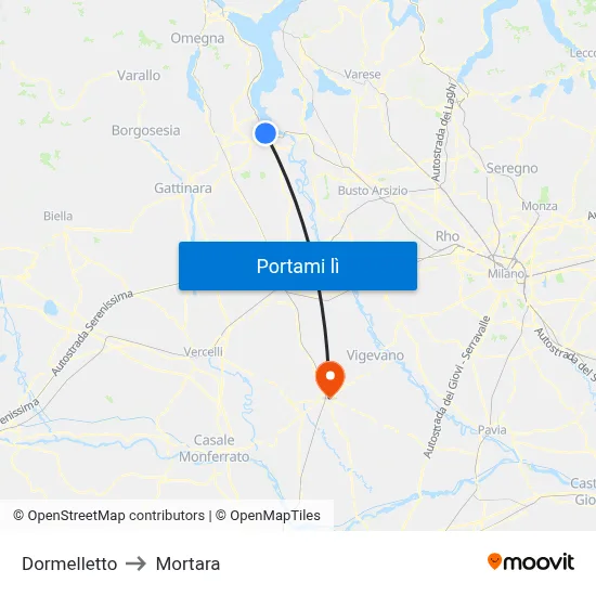 Dormelletto to Mortara map