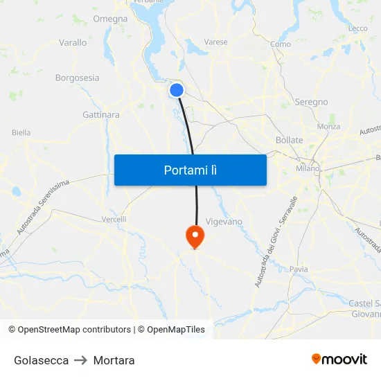 Golasecca to Mortara map