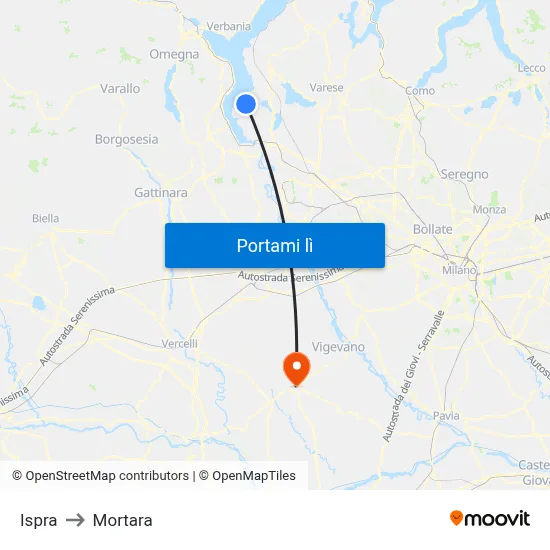 Ispra to Mortara map