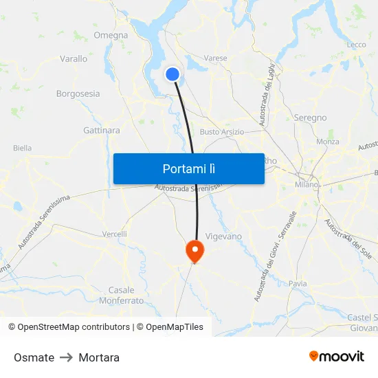 Osmate to Mortara map