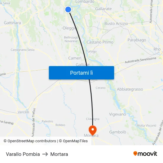 Varallo Pombia to Mortara map