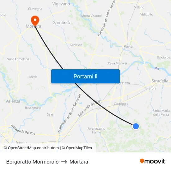 Borgoratto Mormorolo to Mortara map
