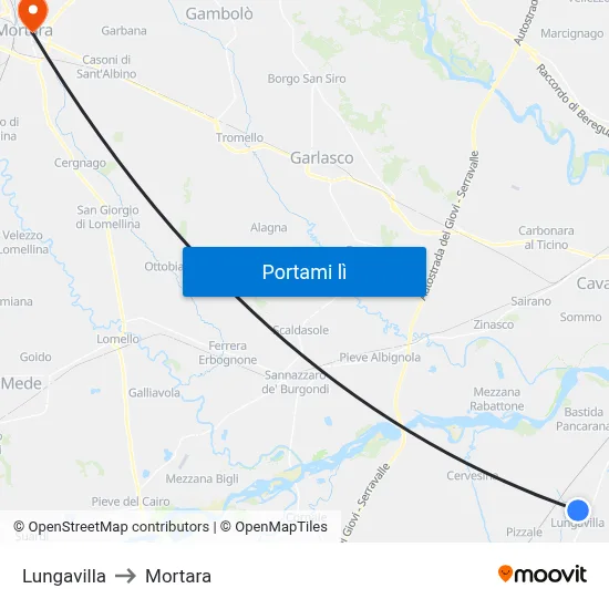 Lungavilla to Mortara map