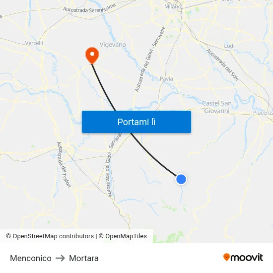Menconico to Mortara map