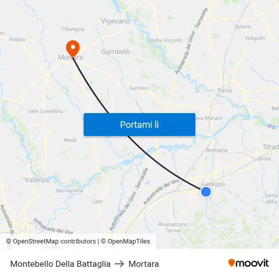 Montebello Della Battaglia to Mortara map