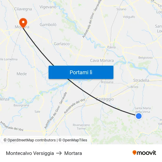 Montecalvo Versiggia to Mortara map