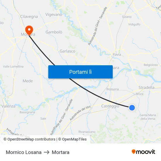 Mornico Losana to Mortara map