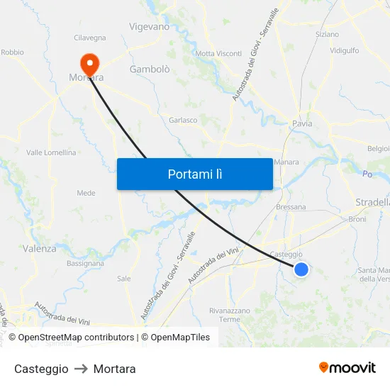 Casteggio to Mortara map