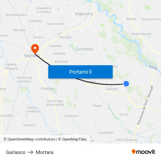Garlasco to Mortara map