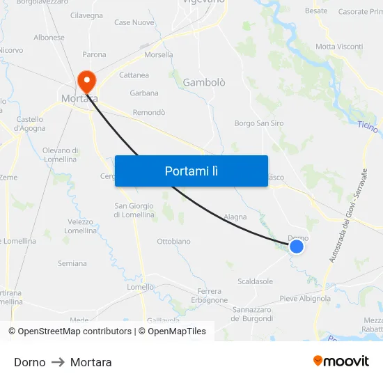 Dorno to Mortara map