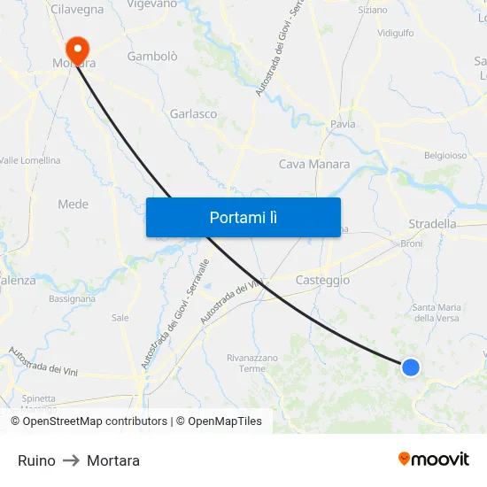 Ruino to Mortara map