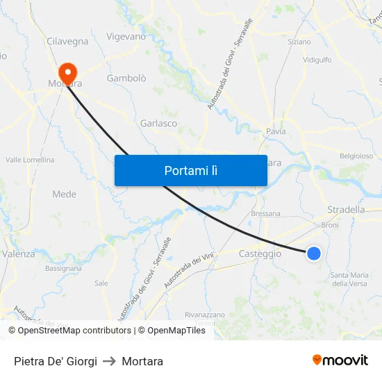 Pietra De' Giorgi to Mortara map