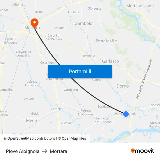 Pieve Albignola to Mortara map