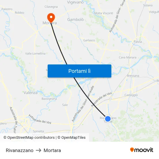 Rivanazzano to Mortara map