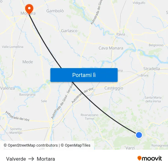 Valverde to Mortara map