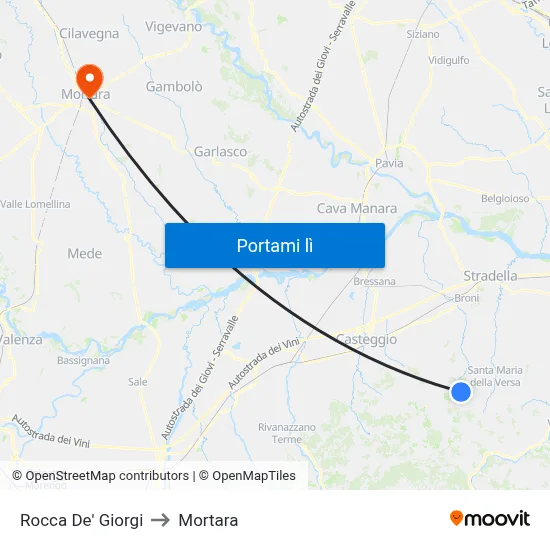 Rocca De' Giorgi to Mortara map