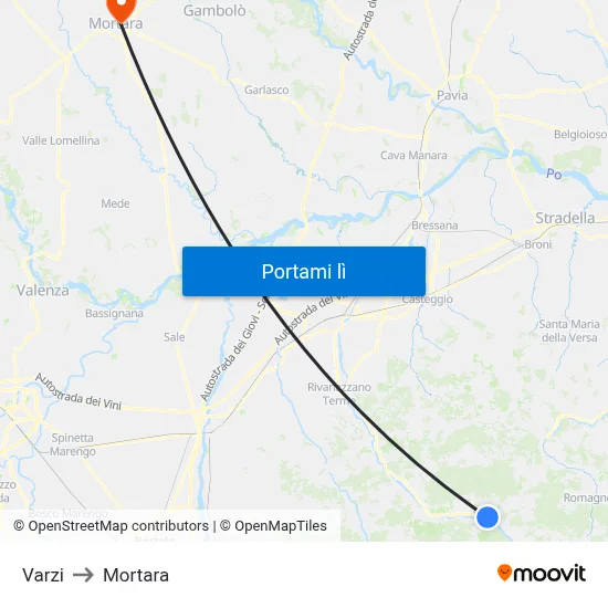 Varzi to Mortara map