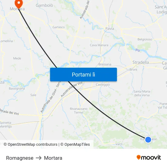 Romagnese to Mortara map