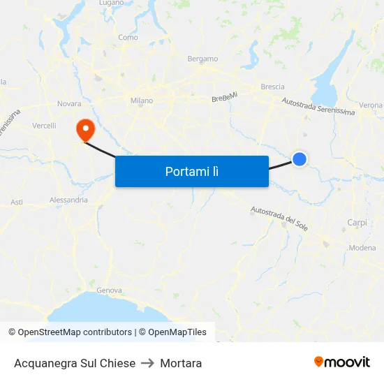 Acquanegra Sul Chiese to Mortara map