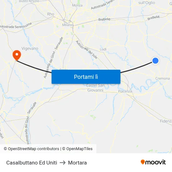 Casalbuttano Ed Uniti to Mortara map