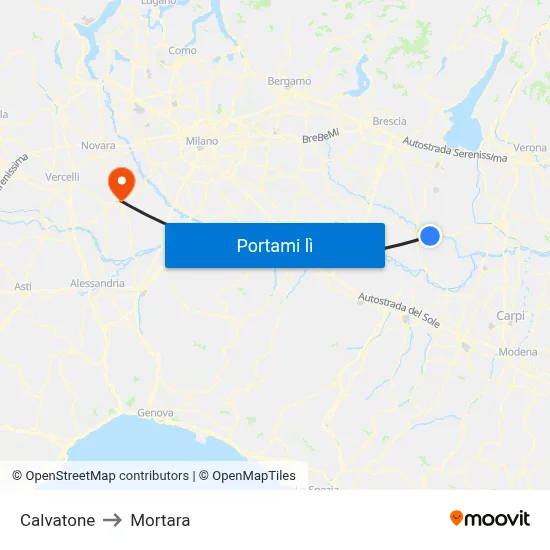Calvatone to Mortara map