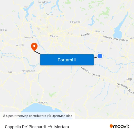 Cappella De' Picenardi to Mortara map