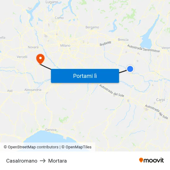 Casalromano to Mortara map