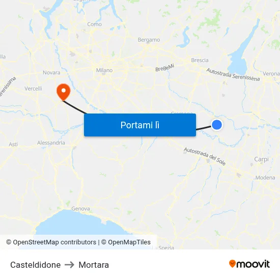 Casteldidone to Mortara map