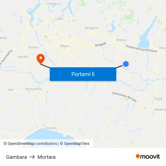 Gambara to Mortara map